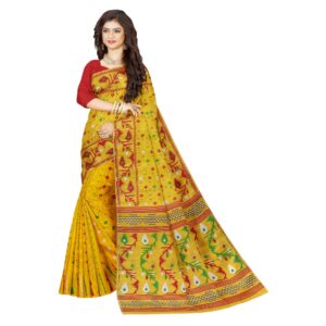 Yellow Tant Dhakai Jamdani Saree