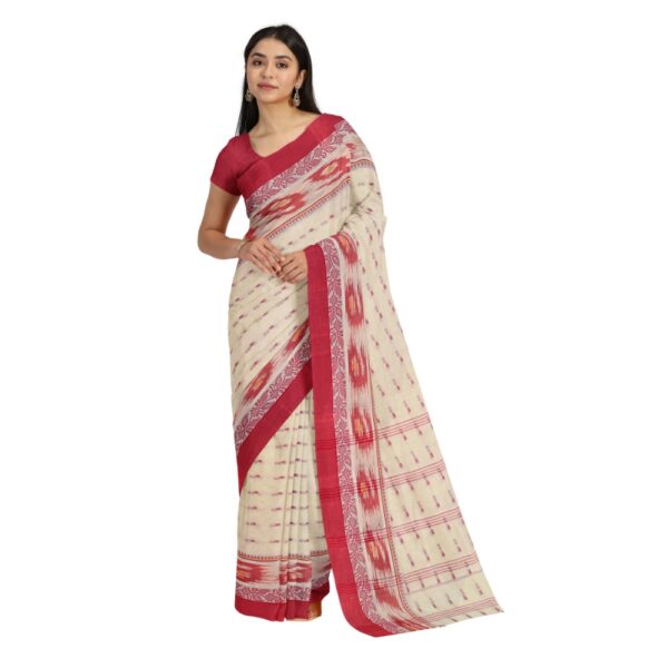 Off White Bengali Cotton Sari with Red Border