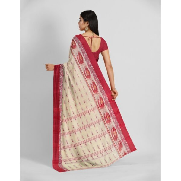 Off White Bengali Cotton Sari with Red Border