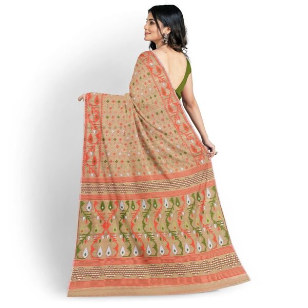 Off White Tant Dhakai Jamdani Saree for Durga Puja