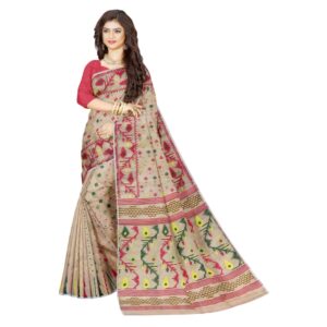 Off White and Red Korat Dhakai Jamdani Saree