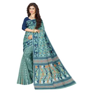 Teal Blue Dhakai Jamdani Saree