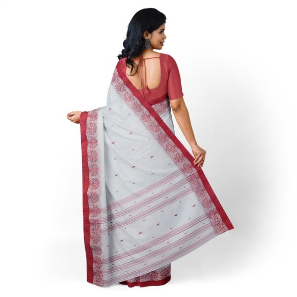 White Cotton Handloom Saree with Red Border