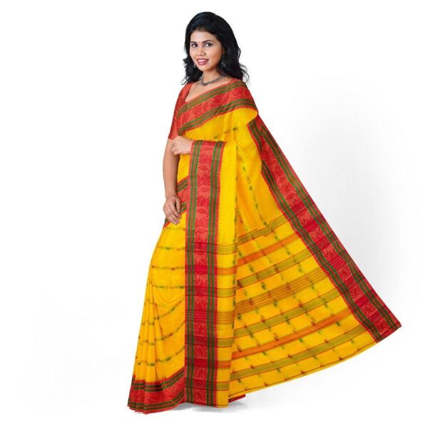 Yellow Cotton Handloom Tant Saree for Haldi Ceremony