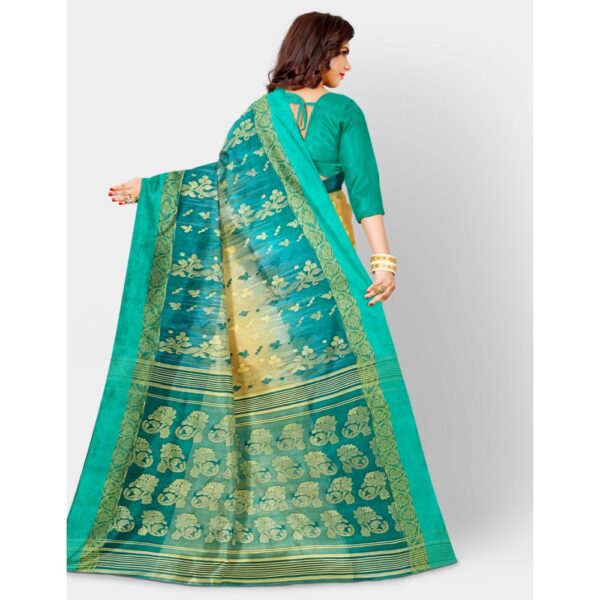 Cream Tant Banarasi Sari with Sea Green Border