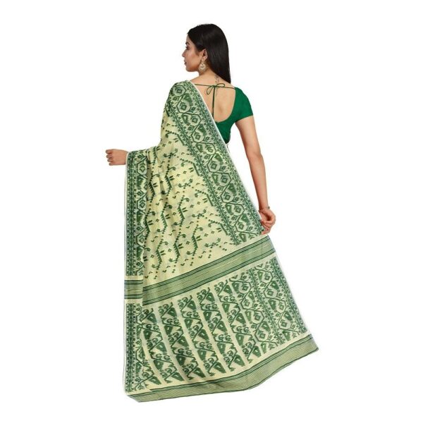 Cream and Green Jamdani Saree