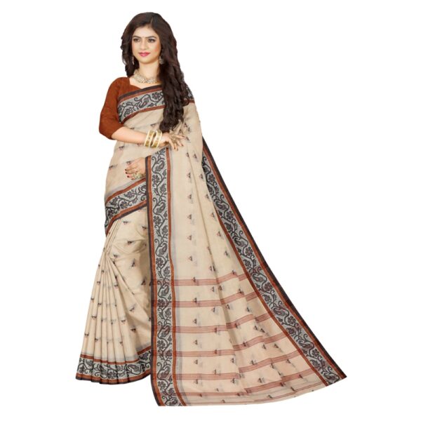 Off White Bengali Pure Cotton Saree