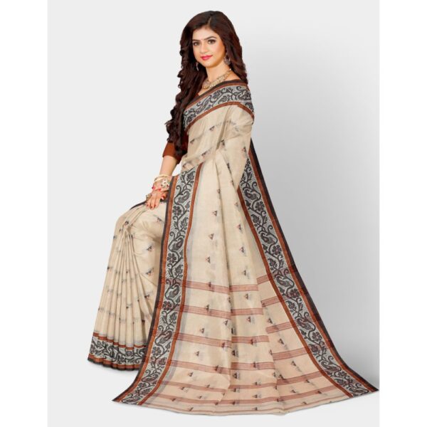 Off White Bengali Pure Cotton Saree