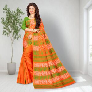 Orange Korat Dhakai Jamdani Sa...