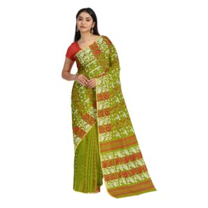 Parrot Green Jamdani Saree in ...
