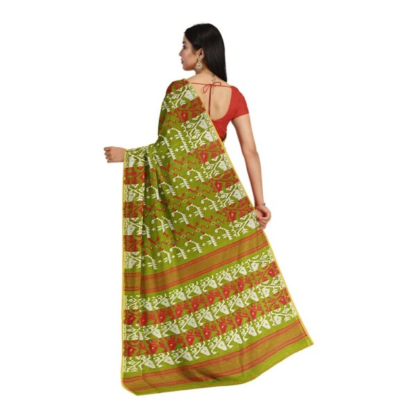 Parrot Green Cotton Silk Dhakai Jamdani Saree