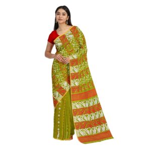 Parrot Green Jamdani Saree