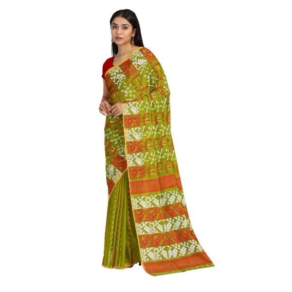 Parrot Green Jamdani Saree