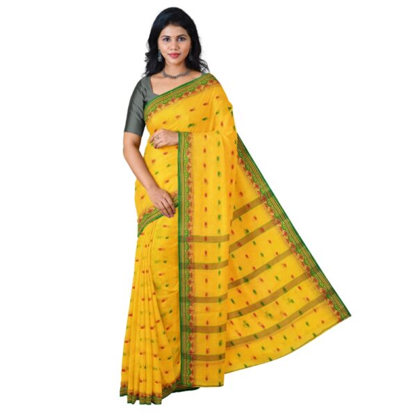 Yellow Cotton Saree with Green Border