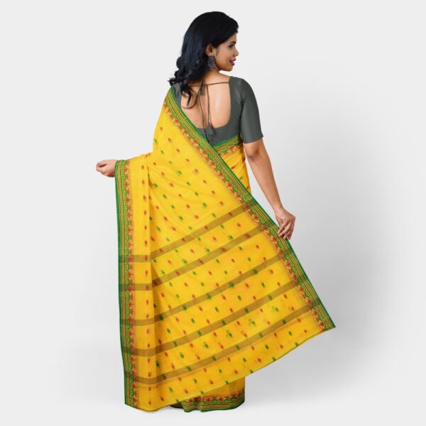 Yellow Cotton Saree with Green Border