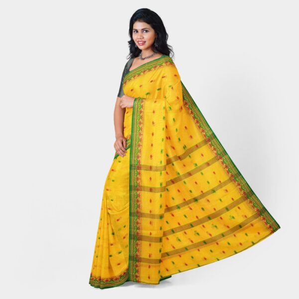 Yellow Cotton Saree with Green Border