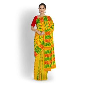 Yellow and Red Dhakai Jamdani Saree