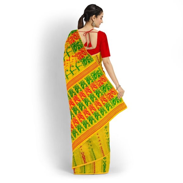 Yellow & Red Cotton Silk Jamdani Saree