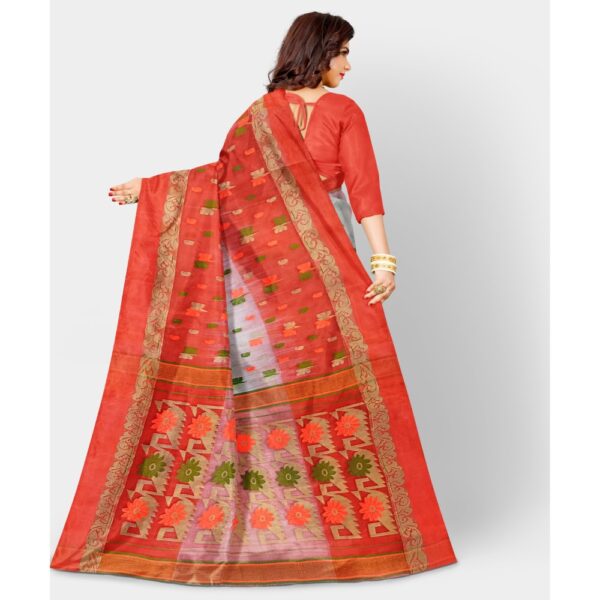 Off White Tant Banarasi Saree with Orange Border