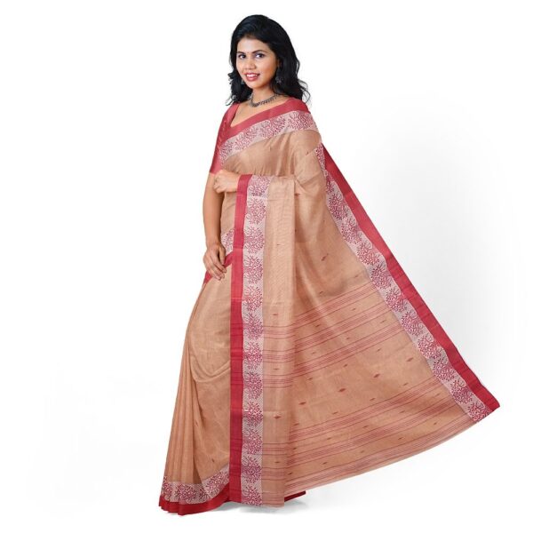 Beige Color Cotton Saree with Red Border