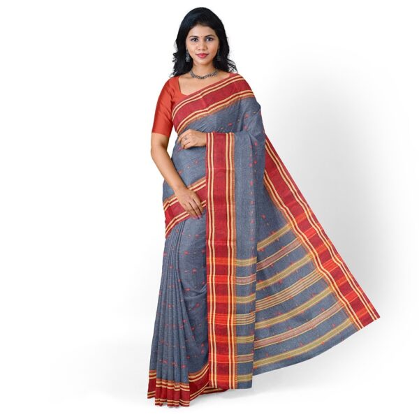 Grey Bengali Cotton Tant Saree