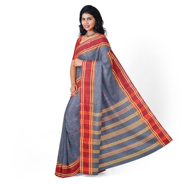 Grey Bengali Cotton Tant Saree