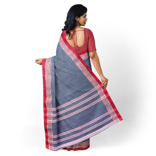 Grey Pure Cotton Tant Saree with Red Border