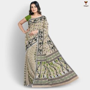 Beige Dhakai Jamdani Tant Saree
