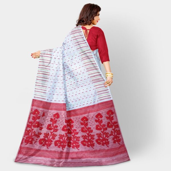 White and Red Soft Dhakai Jamdani Saree