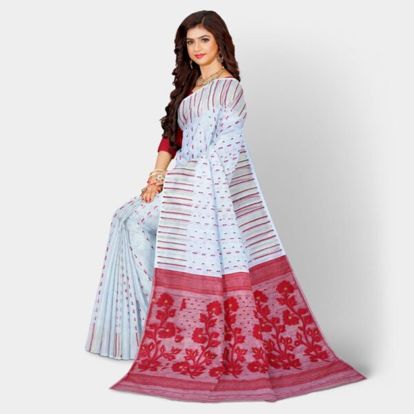 White and Red Soft Dhakai Jamdani Saree