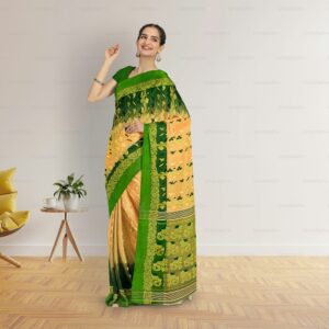 Beige Tant Banarasi Saree with...