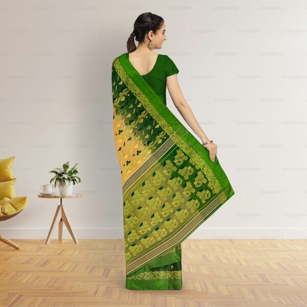 Beige Tant Banarasi Saree with Green Border