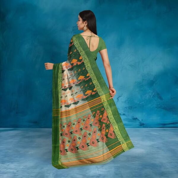 Cream Banarasi Saree with Green Border