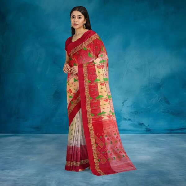 Off White Tant Banarasi Saree with Red Border