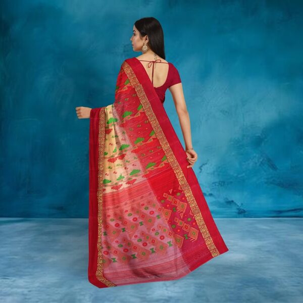 Off White Tant Banarasi Saree with Red Border