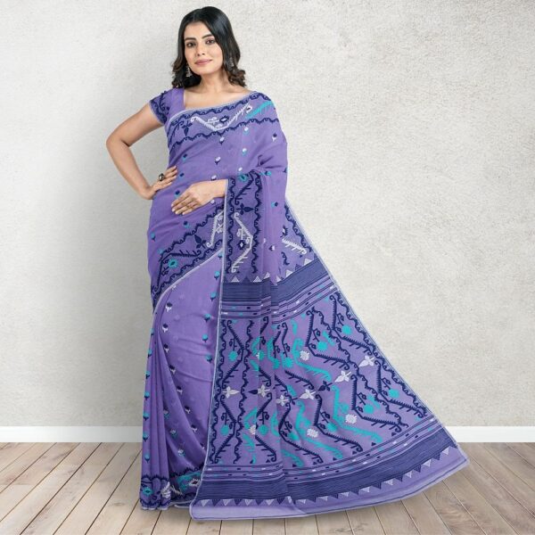 Purple Dhakai Jamdani Saree with Blouse Piece