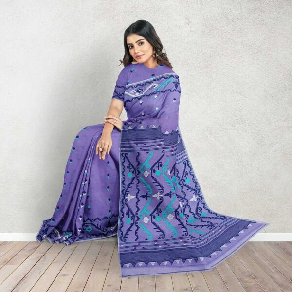 Purple Dhakai Jamdani Saree with Blouse Piece