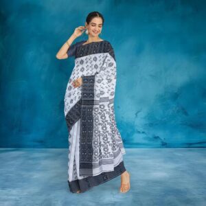 Black and White Cotton Baluchari Saree