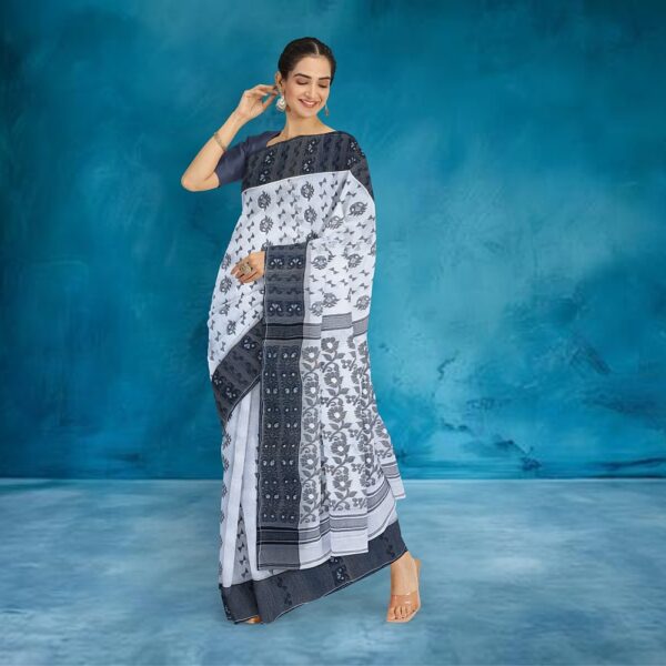 Black and White Cotton Baluchari Saree