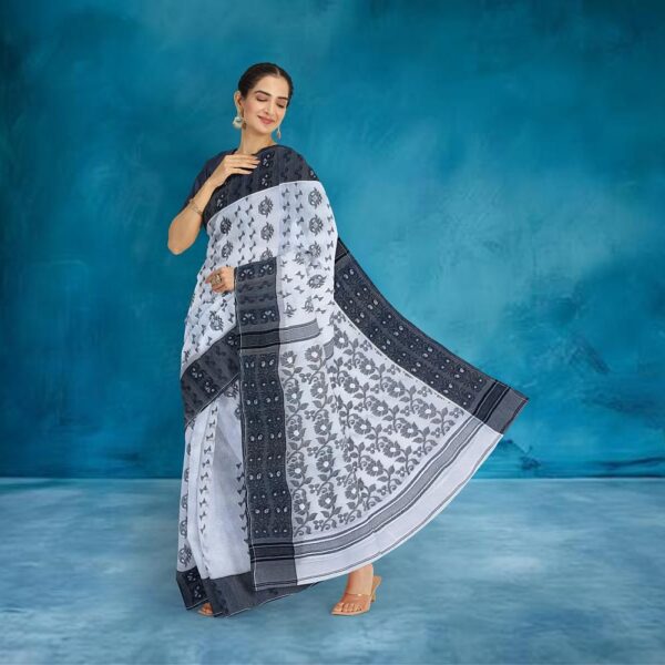 Black and White Cotton Baluchari Saree