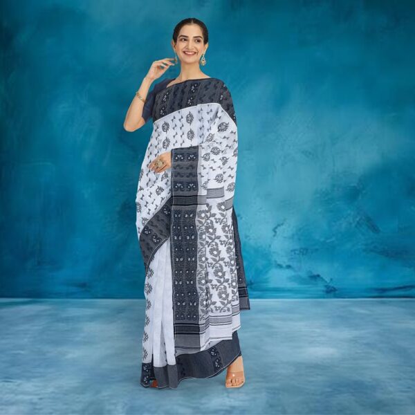 Black and White Cotton Baluchari Saree