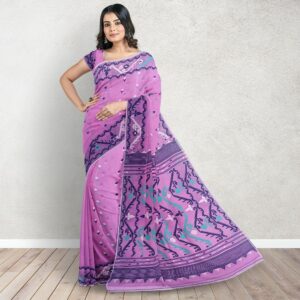 Magenta Dhakai Jamdani Saree w...