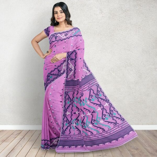 Magenta Color Jamdani Saree with Blouse Piece