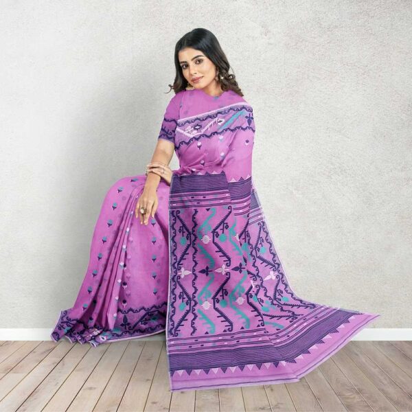 Magenta Color Jamdani Saree with Blouse Piece