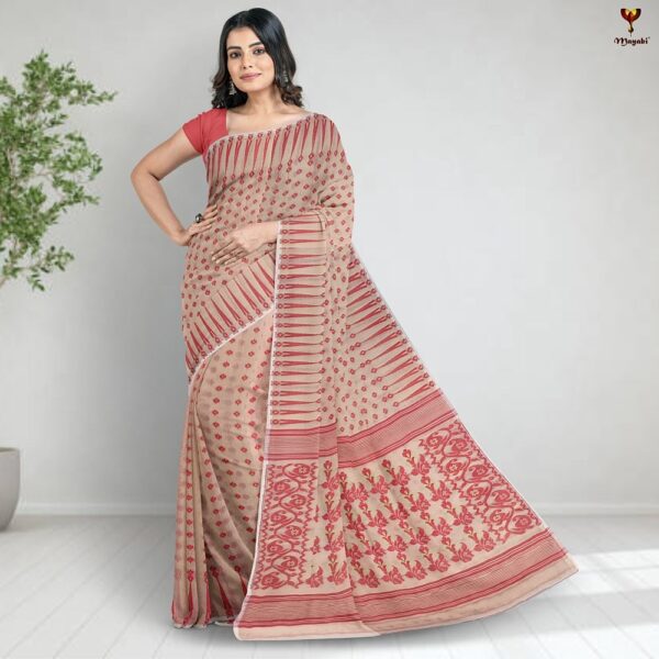 Off White Temple Border Jamdani Saree