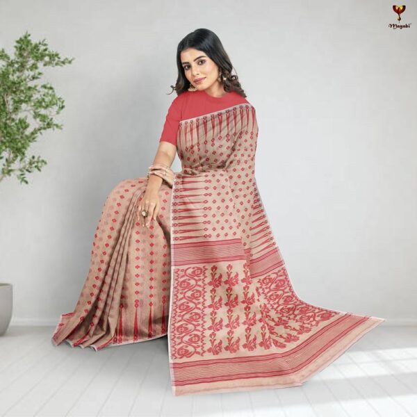 Off White Temple Border Jamdani Saree