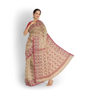 Beige Pure Cotton Jamdani Sare...