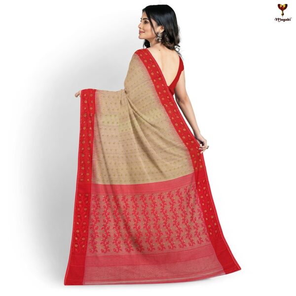 Beige and Red Jamdani Saree