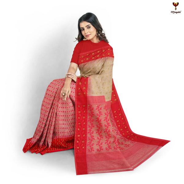 Beige and Red Jamdani Saree