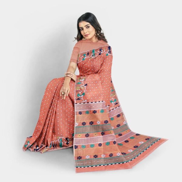 Sweet Pink Dhakai Jamdani Saree with Blouse Piece